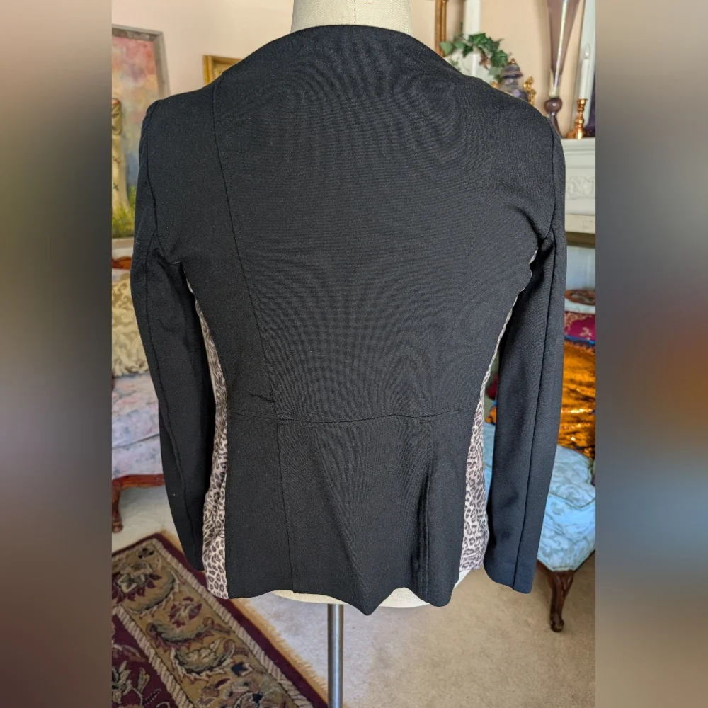 Chico's Black Jacket With Animal Print And Faux Leather